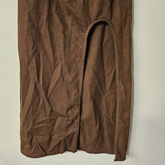 NWOT Retro Style Brown Denim Skirt With Slit - Picture 5 of 6